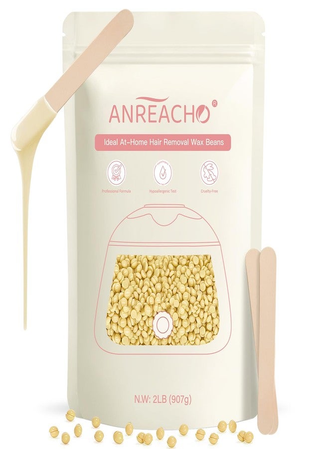 Anreacho Hard Wax Beads for Hair Removal, 2lb Waxing Beans for Coarse Hair, Home Wax Refill Bag for Brazilian, Bikini, Face, Underarms with 10 Wax Spatulas - Image 1